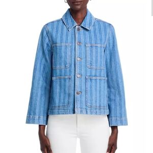 Veronica Beard Striped Blue Denim Dahl Chore Jacket